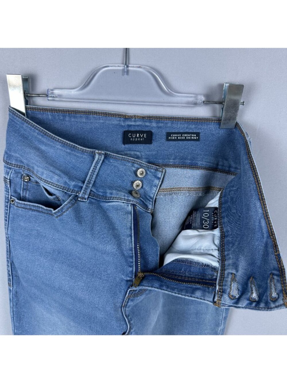 Curve Appeal Skinny Jeans High Rise Womens Size 10/30 Light Wash Stretch - Picture 4 of 11